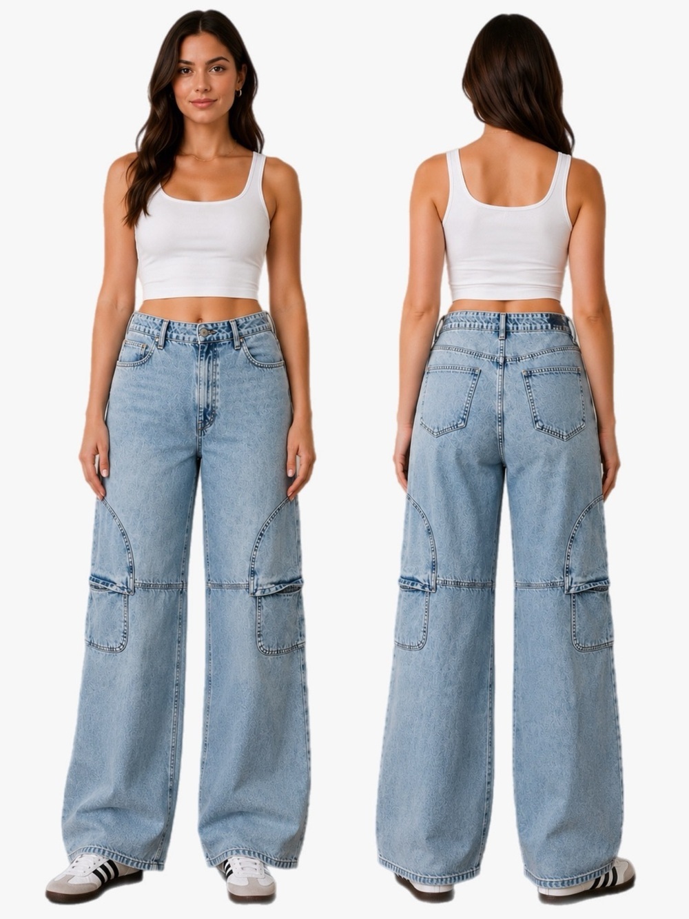 Forever 21 Plus Size 14 Wide Leg Cargo Jeans Acid Wash Y2K Baggy Denim Pants